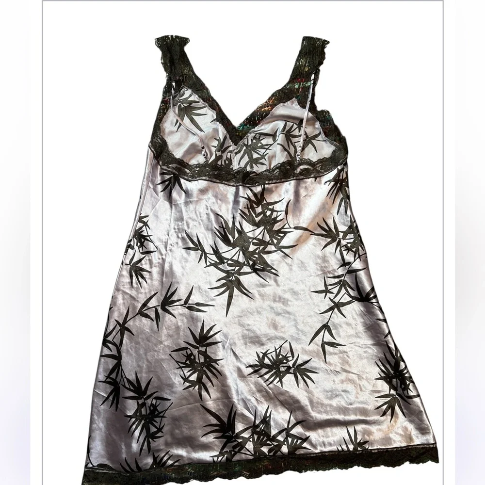 Gilligan & O’Malley‎ Black Bamboo Print Satin Chemise Slip Dress Size L